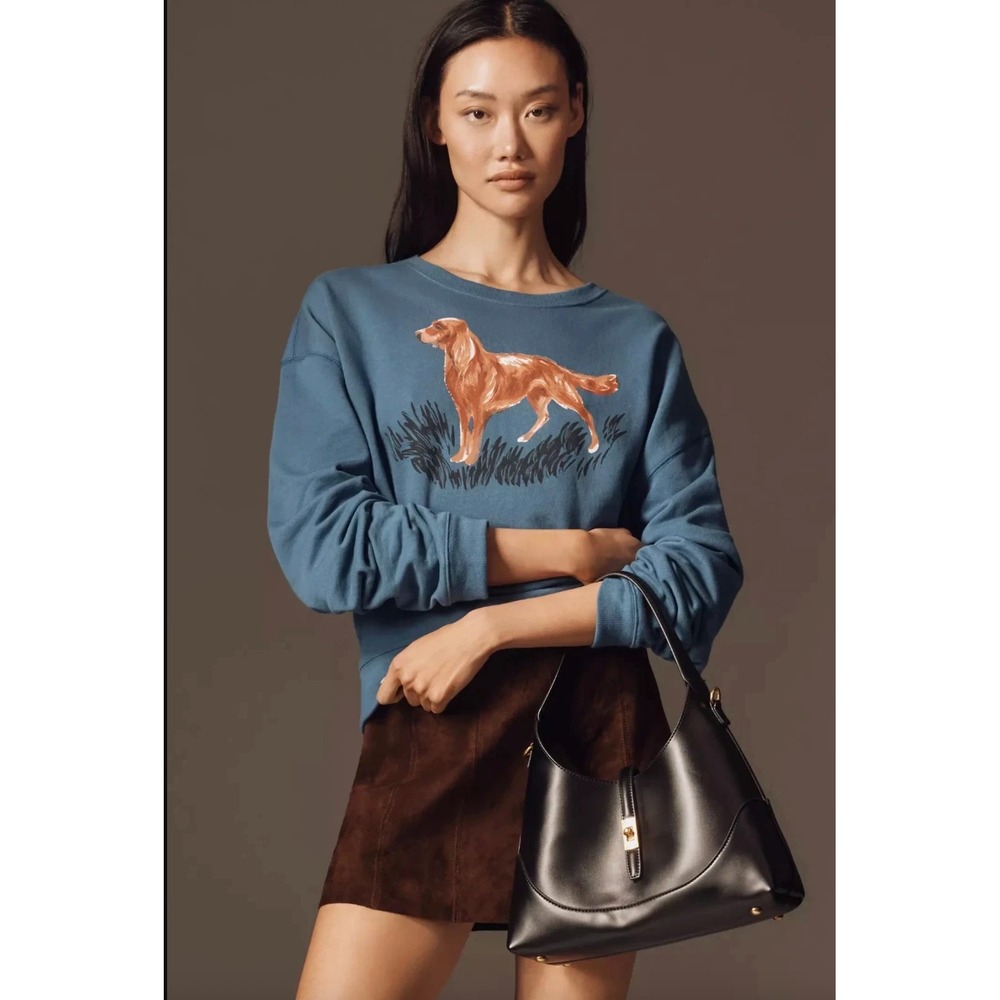 Maeve Anthropologie Blue Irish Setter Dog Graphic Sweatshirt Crew Neck‎ Small